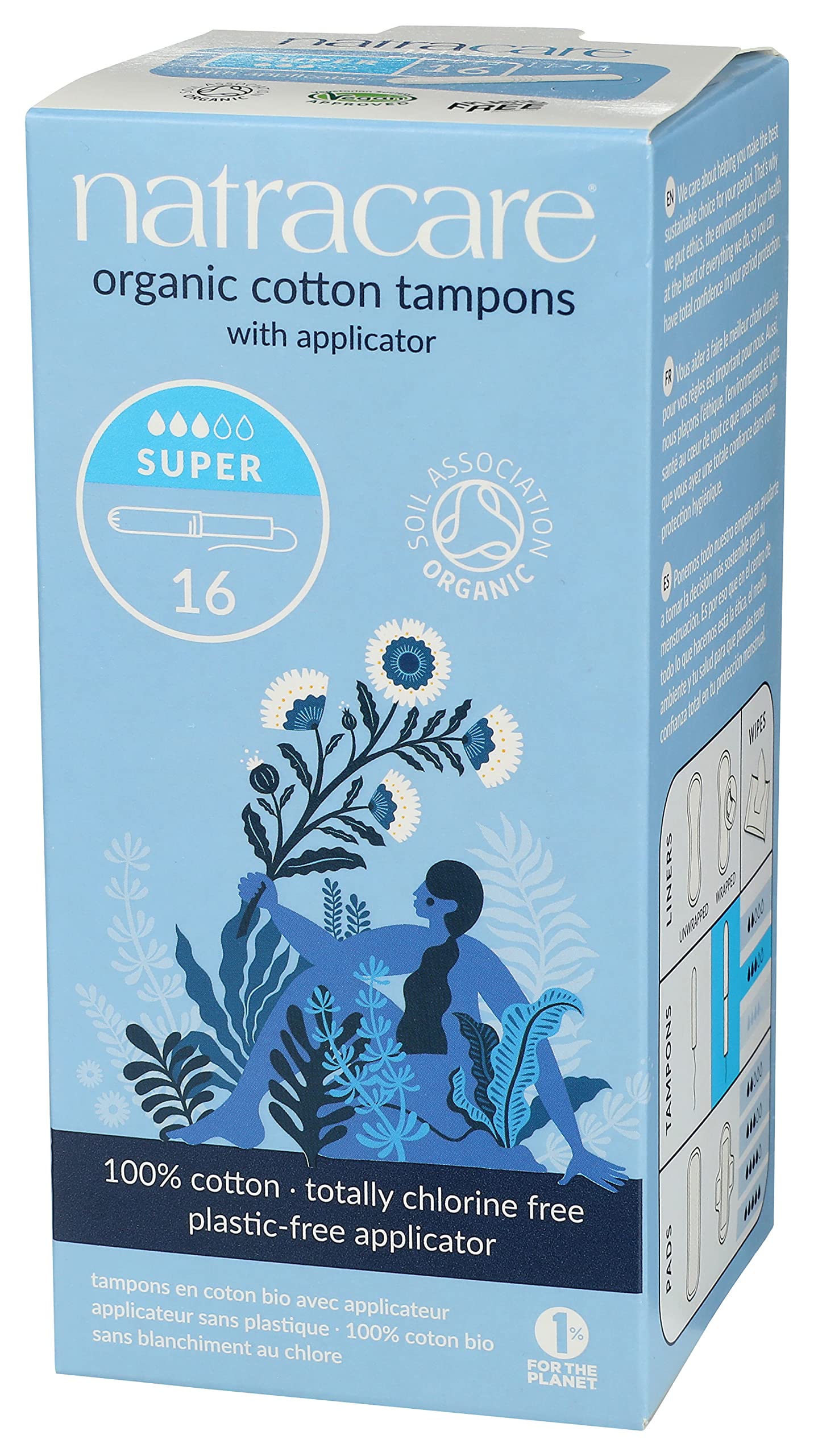 Natracare Organic Cotton Super Tampons with Cardboard Applicator, Plastic Free, Chlorine Free, Biodegradable & Compostable (16 Pack, 192 Tampons Total)