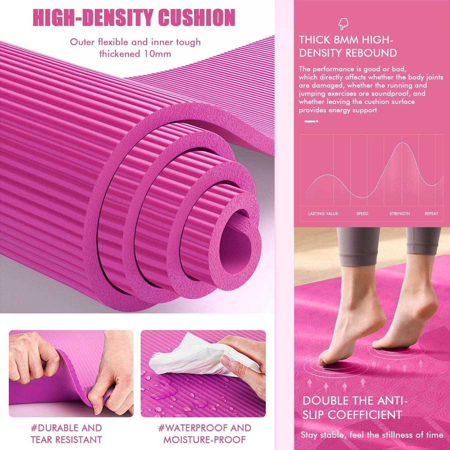 Extra Thick Yoga Mat Fitness Mat with Backpack, 72" L x 24" W x 0.4 Inch Pilates Anti-Slip Yoga Mat