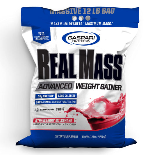 Gaspari Nutrition Real Mass, Advanced Weight Gainer, High Protein, Gycofuse Carbs, and Creatine Monohydrate, Modern Formulation for Mass (12 Pounds, Vanilla Milkshake)