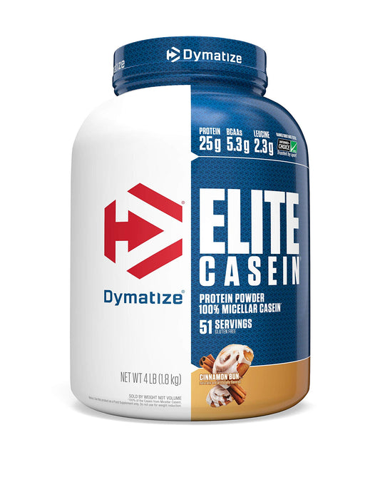 Dymatize Elite Casein Protein Powder, Slow Absorbing with Muscle Building Amino Acids, 100% Micellar Casein, 25g Protein, 5.4g BCAAs & 2.3g Leucine, Helps Overnight Recovery, Smooth Vanilla, 4 Pound